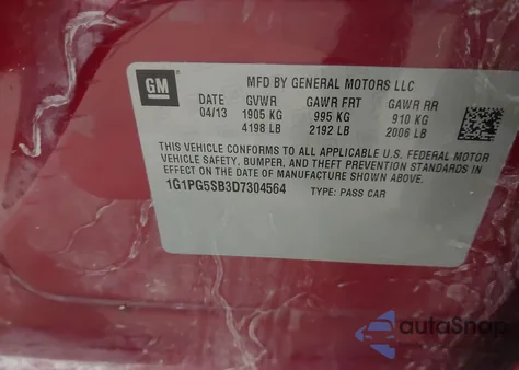 2013 Chevrolet Cruze Ltz z USA, uszkodzony, nr VIN 1G1PG5SB3D7304564